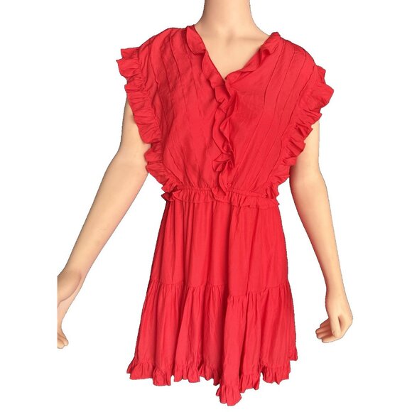 Easel Medium Red Flutter Sleeve Tired V Neck Dress Boho Fairy Romantic Party - Picture 1 of 14